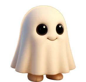 Boo, a tiny white ghost with big black eyes