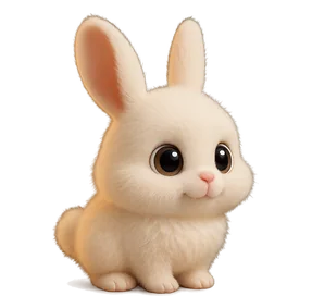 Mochi, a fluffy white snow bunny with pink ears
