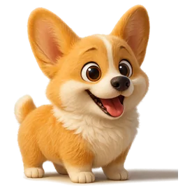 Waffles, a corgi puppy with huge ears and a big grin